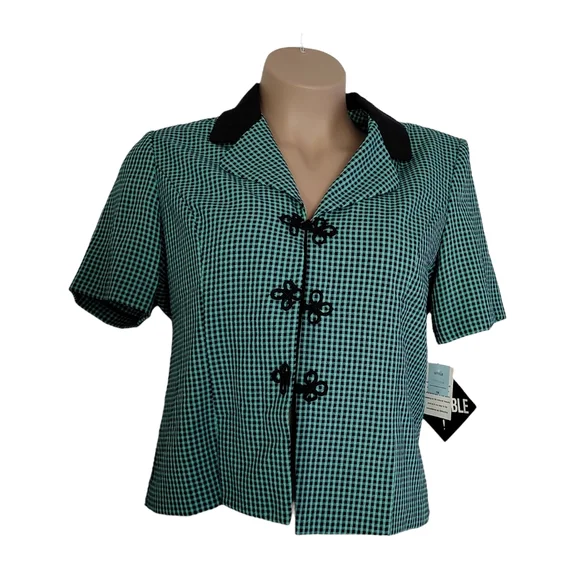 NWT Miss Dorby Padded Shoulders Green Short Sleeve Blazer Size 16 - Picture 1 of 3